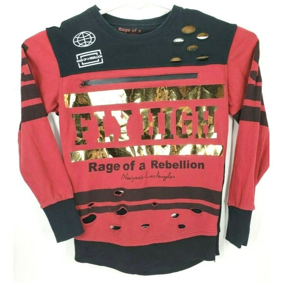 Rage of a Rebellion Men's Large Red & Black Sweater W/ Holes and Zippers Unique - Picture 1 of 12